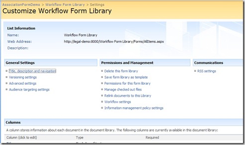 Form Library Settings